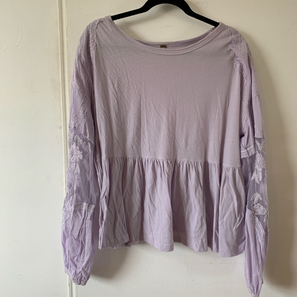 Free People Romantic Top with Lace Sleeves